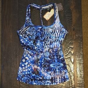 Mika Yoga Wear Blue and White Patterned Tank Top